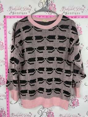 EXCELSIOR sweater vintage bows ribbons 🎀 Pink Patterned Crew Neck Sweater